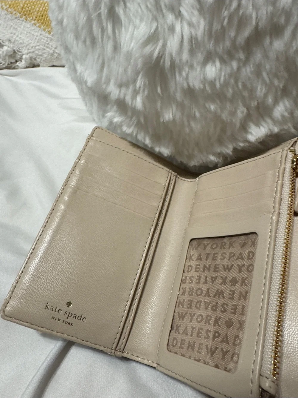 kate spade Black Patent Scallop Flap Wallet with Gold Logo